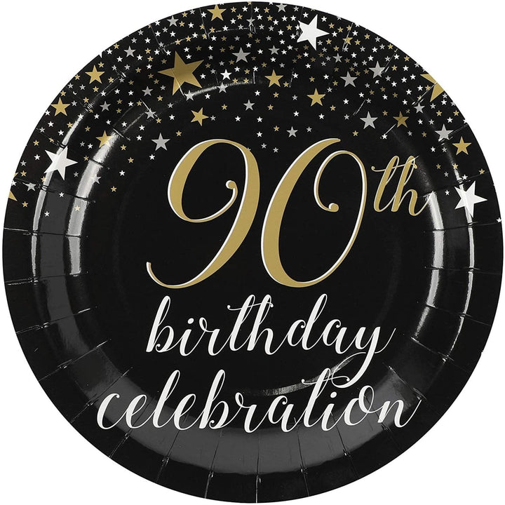 90th Birthday Party Decorations 9 Inch Paper Plates (80-pack) Black