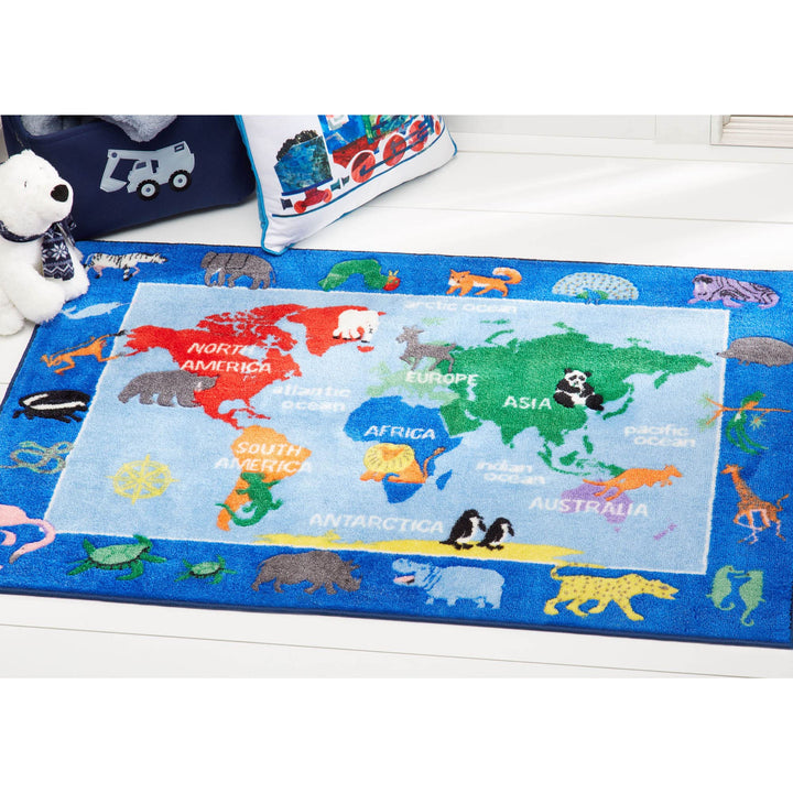 Eric Carle Elementary World Map Kids Machine Washable Area Rug