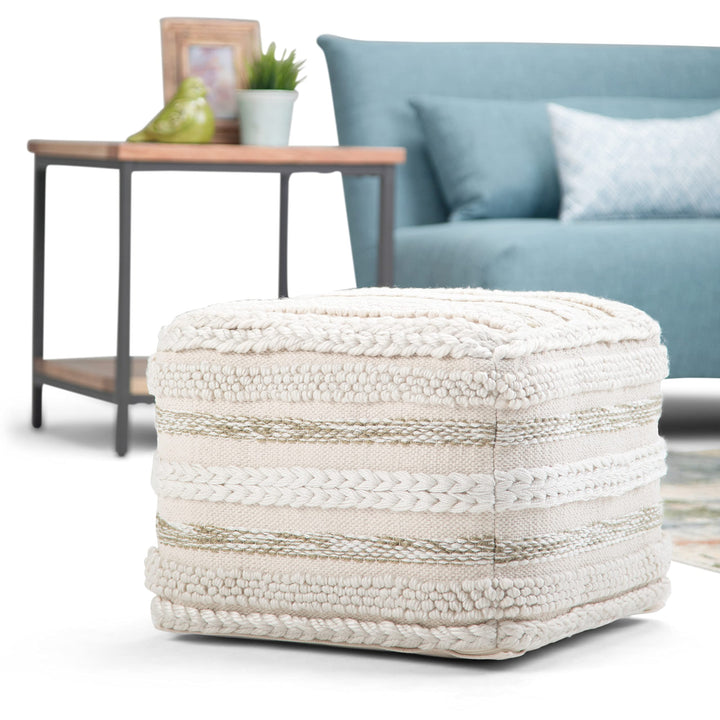 SIMPLIHOME Sommer Square Pouf Footstool Upholstered