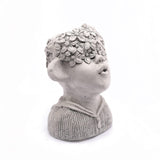 Grey Mgo Kissing Flower Child Bust Planter Mid-Century Modern Round