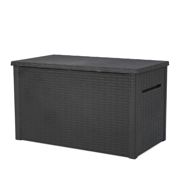 Keter Java XXL 230 Gallon Resin Rattan Look Large Outdoor Storage Deck Box for Patio Furniture Cushions, Pool Toys, and Garden Tools, Dark Grey