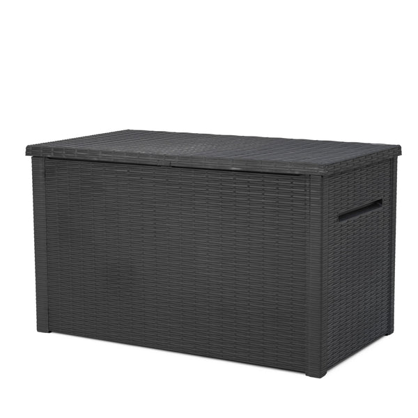 Keter Java XXL 230 Gallon Resin Rattan Look Large Outdoor Storage Deck Box for Patio Furniture Cushions, Pool Toys, and Garden Tools, Dark Grey