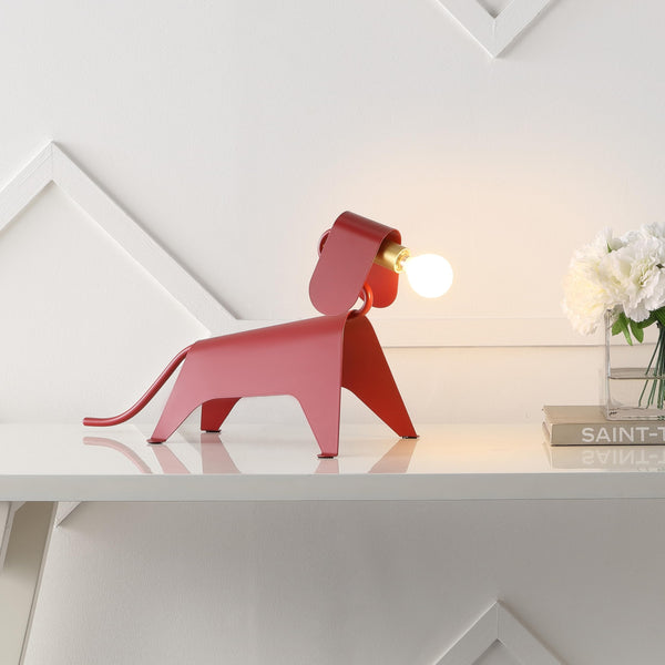 Penelope 10" Modern Industrial Iron Canine Led Kids' Lamp Red Contemporary Rustic Animal Metal Bulbs Included