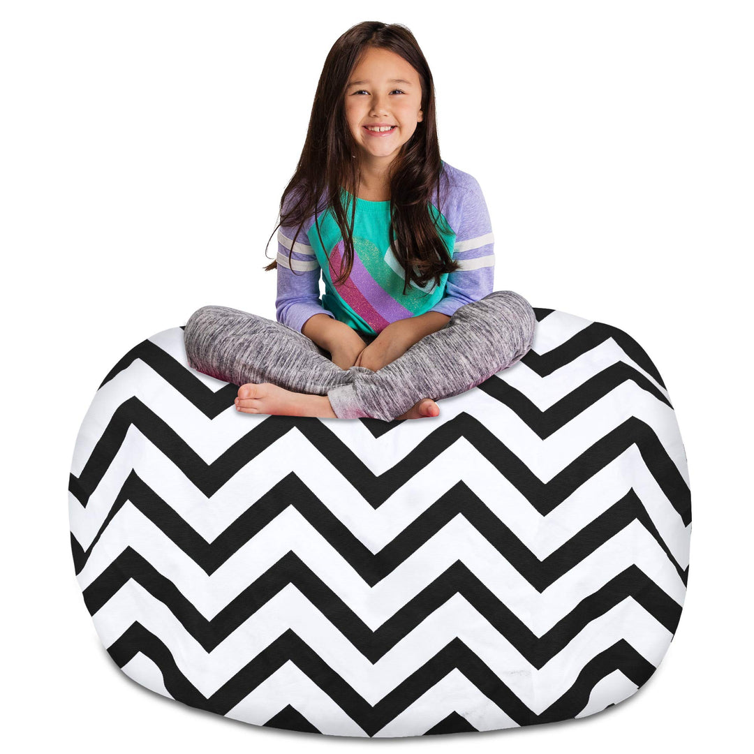 Posh Creations Kids Stuffed Animal Storage Bean Bag Chair Cover - Childrens Toy Organizer, X-Large-48in, Canvas Chevron Black and White