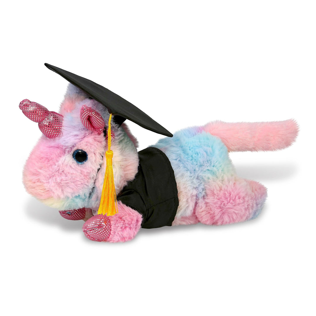 Sunday Rainbow Unicorn Graduation Plush Toy with Gown and Cap 10.5 Inches Black Multi Color Polyester