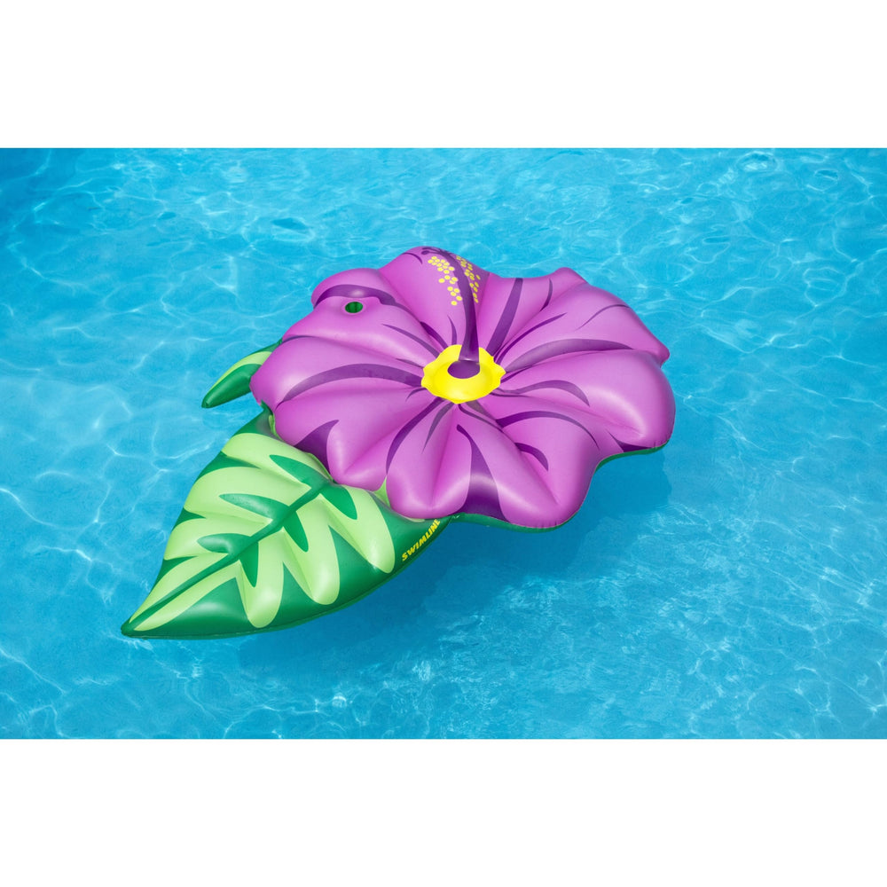 70"" Inflatable Green and Pink Summer Hibiscus Flower Lounge Pool Float Plastic, Medium