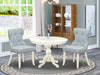 East West Furniture 3 Piece Kitchen Table Set- a Round Dining Table and 2 Linen Fabric Upholstered Chairs, (Finish Options)