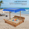 Wood Sandbox with Cover and 2 Bench Seats Sand Boxes (Natural Wood)