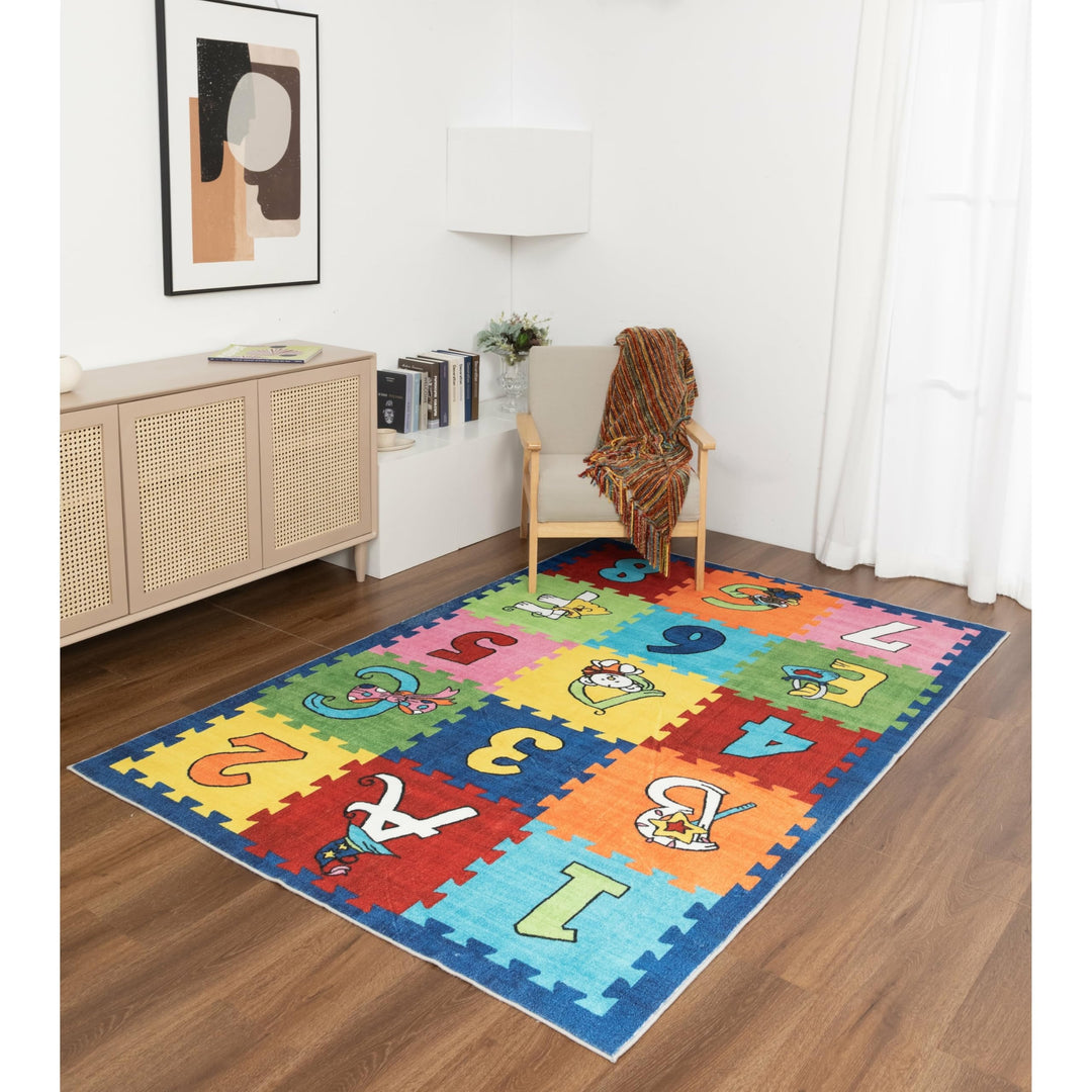 Kids Collection Colorful Numbers Letters Design Playful Rug 5'x'7'