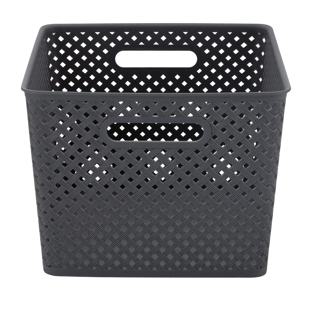 Simplify Large Resin Wicker Tote | Storage Bin | Plastic Organizer |