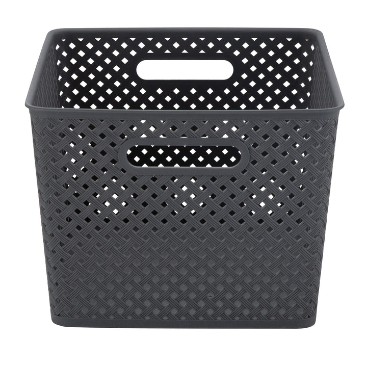Simplify Large Resin Wicker Tote | Storage Bin | Plastic Organizer |