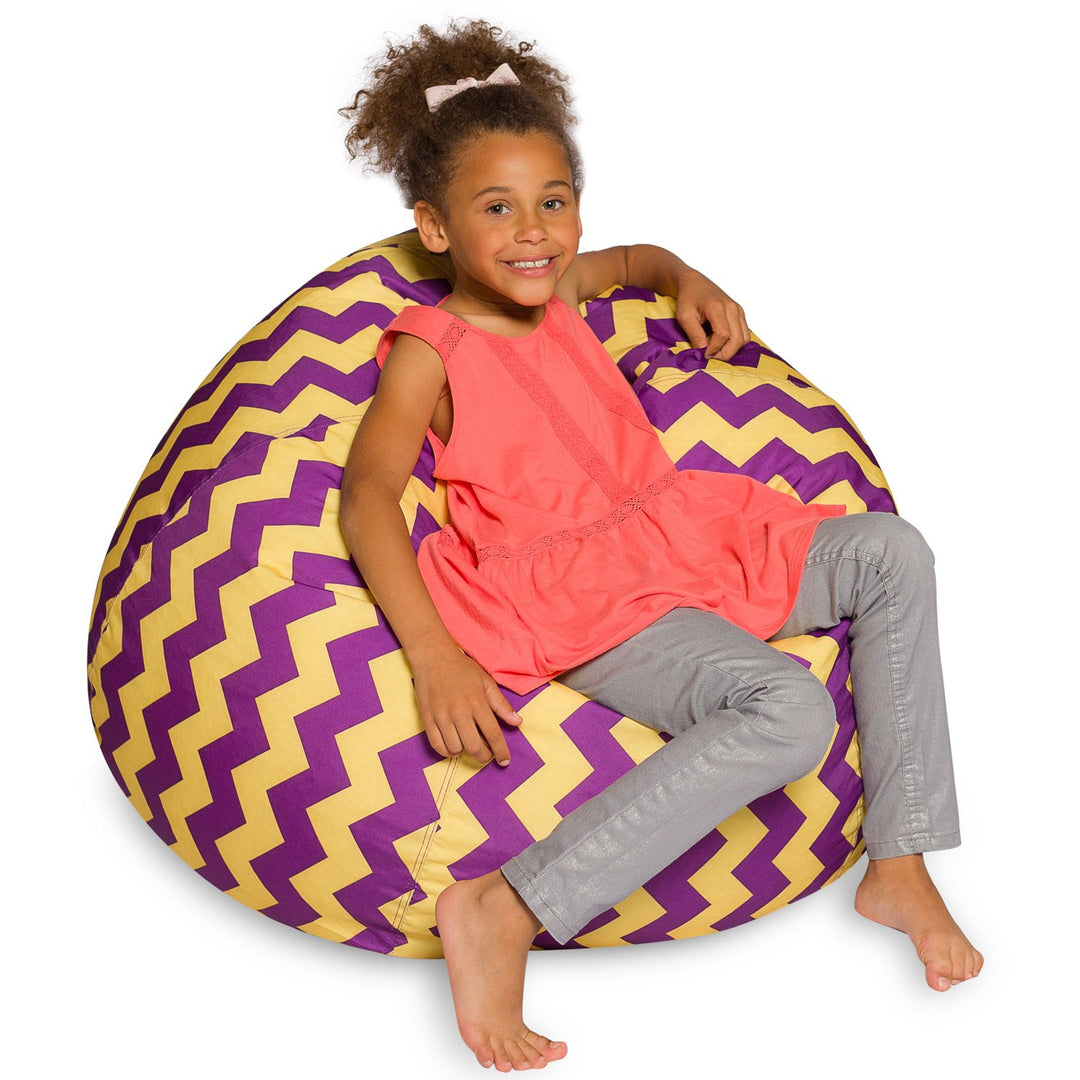 Posh Creations Bean Bag Chair for Kids, Teens, and Adults Includes Removable and Machine Washable Cover, 38in - Large, Pattern Chevron Purple and Yellow