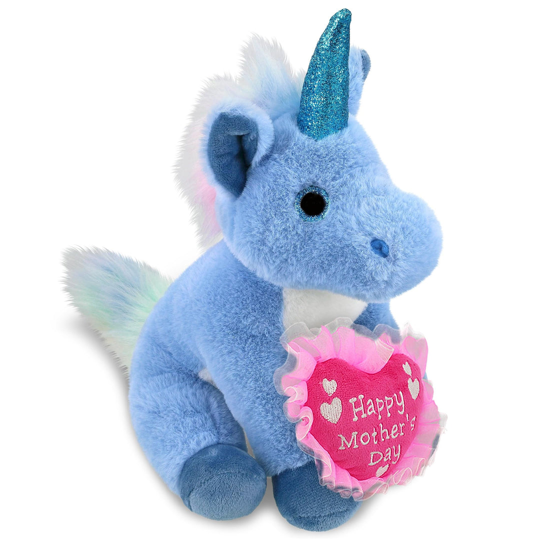 Plush Blue Unicorn with Pink Heart Polyester