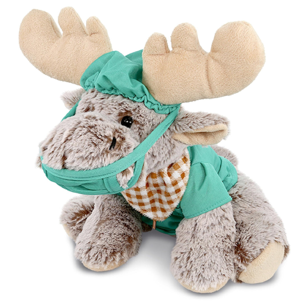 Moose Doctor Plush with Cute Scrub Uniform Cap Outfit 12 Inches Brown Green Polyester