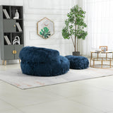 Bean Bag Chair Fur Lazy Sofa with Ottoman Navy Blue Solid Modern