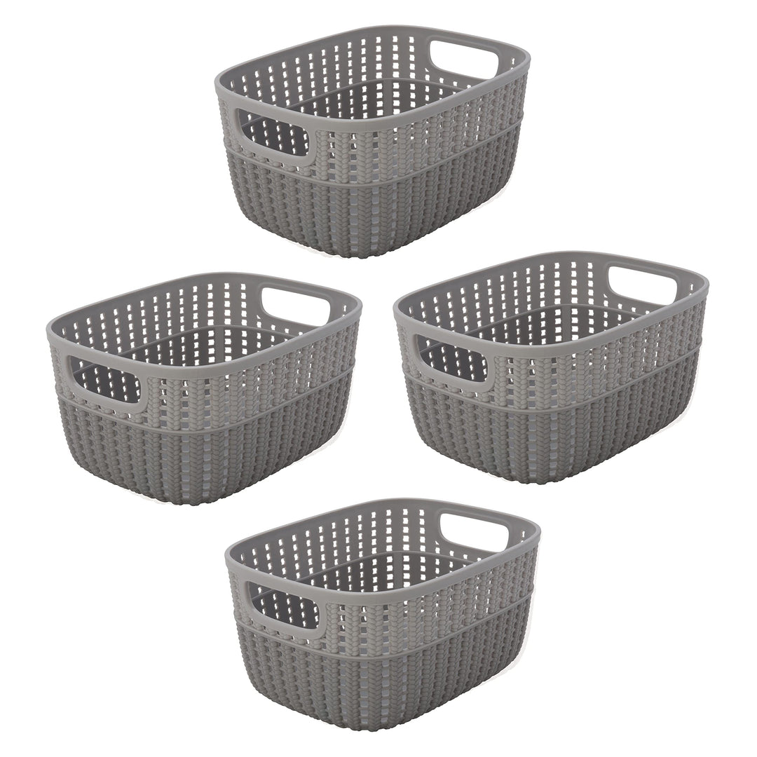 Simplify 4 Pack 2 Tone Sailor Knot Plastic Storage Tote | Decorative Basket | Closet Organization | De-clutter | Accessories | Toys | Bathroom Organization | Small | Grey/Grey