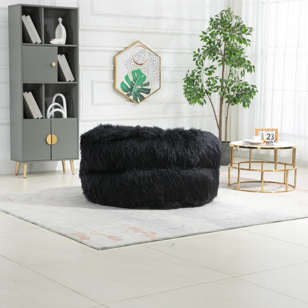 Bean Bag Chair Fur Lazy Sofa with Ottoman Black Solid Modern Contemporary Foam Includes Hardware Padded Seat