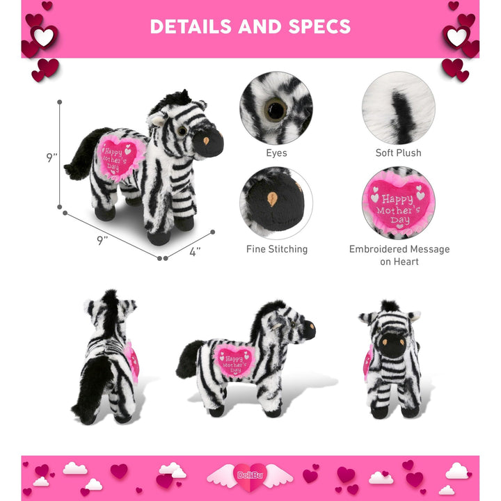 Plush Zebra with Pink Heart 9 Inches Black White