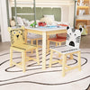 Kids Table and Chair Wood 4 Chairs White odern Contemporary Animals