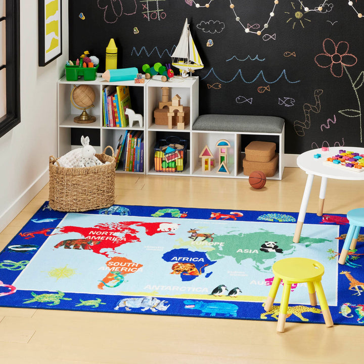 Eric Carle Elementary World Map Kids Machine Washable Area Rug