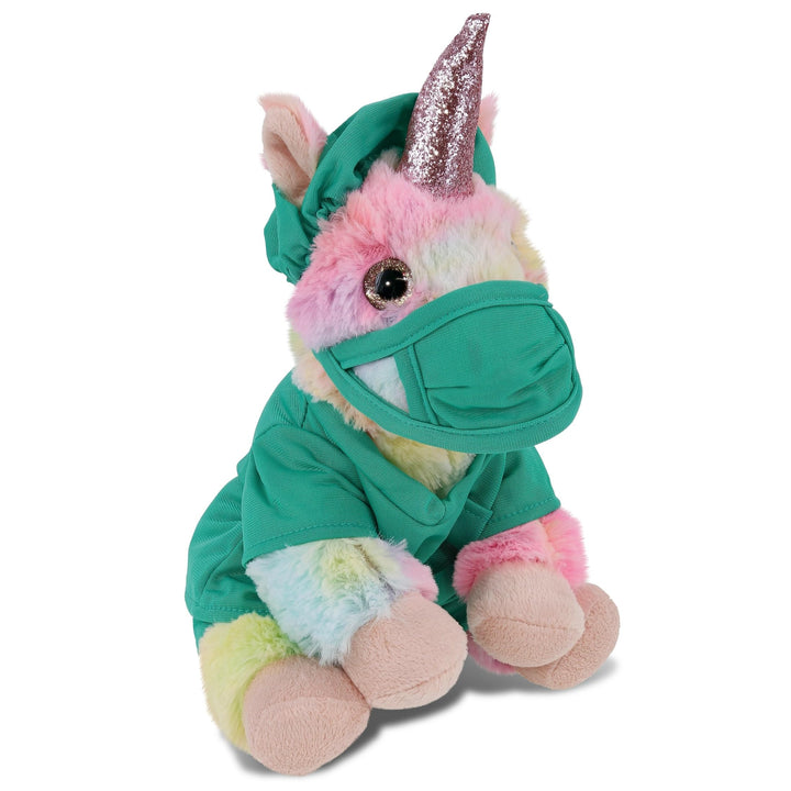 Rainbow Unicorn Doctor Plush Toy with Scrub Uniform and Cap 9 Inches Multi Color Polyester