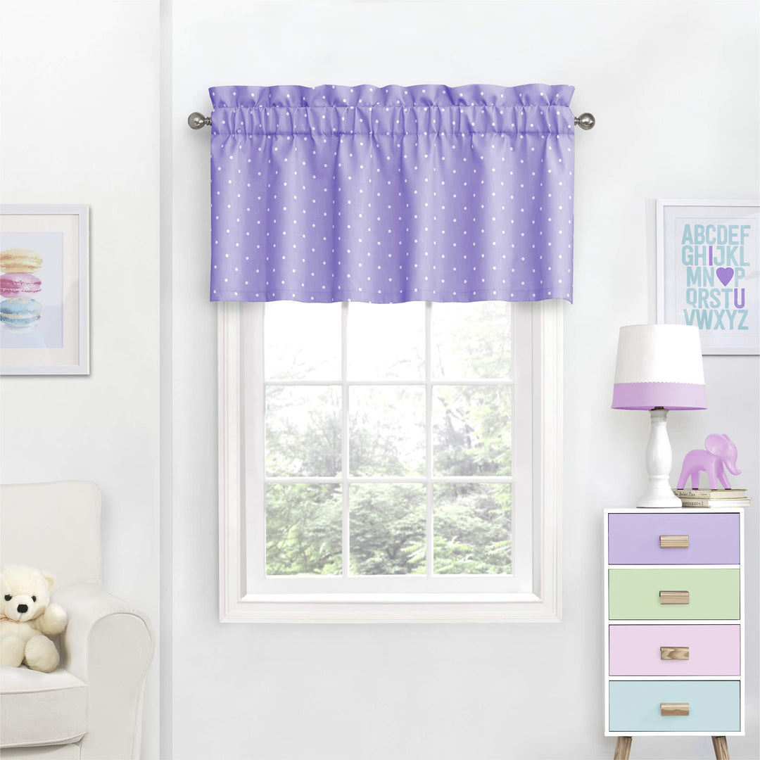 Purple Polka Dot Window Valance Geometric Dots Printed Window Curtain Valance Topper Solid Color Valance Window Treatment Blackout Shabby Chic Stylish Home Decor Lightweight, Polyester, 42"x18"