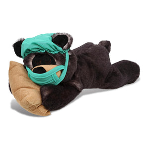 Sleeping Black Bear W/Pillow Doctor Plush with Uniform Cap 10 Inches Brown Green Polyester