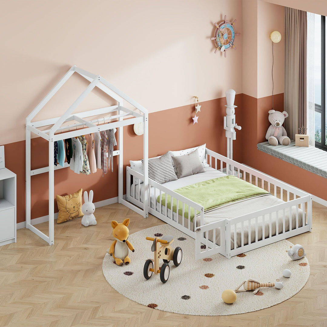 Wooden Full Size Children's Bed with Detachable Headboard and