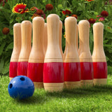 11 Inch Wooden Lawn Bowling Set - Red Inches