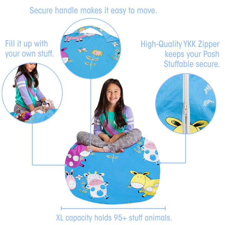 Posh Creations Kids Stuffed Animal Storage Bean Bag Chair Cover