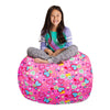 Posh Stuffable Kids Stuffed Animal Storage Bean Bag Chair Cover - Childrens Toy Organizer, Large-38 - Canvas Multi-Colored Hearts on Pink