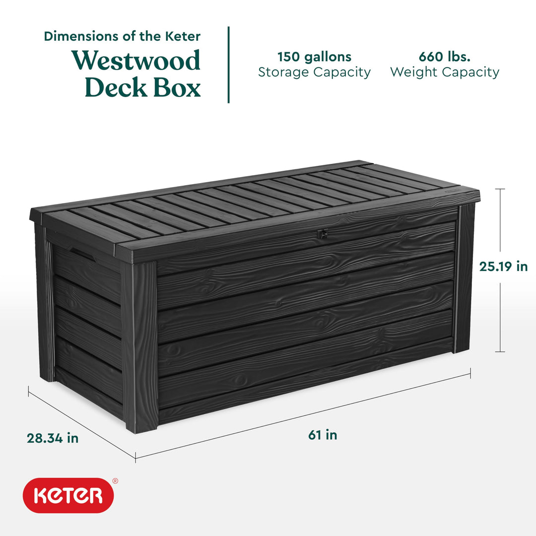 Keter Outdoor Storage Deck Box 150 Gallon Resin Patio Bin & Bench