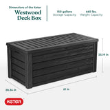 Keter Outdoor Storage Deck Box 150 Gallon Resin Patio Bin & Bench