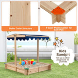 Kids Wooden Sandbox with Height Adjustable Rotatable Canopy Playset