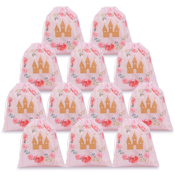 Pink Drawstring Bags For Girls Princess Birthday Party Supplies(10 X 12 In Pack) Casual Polyester