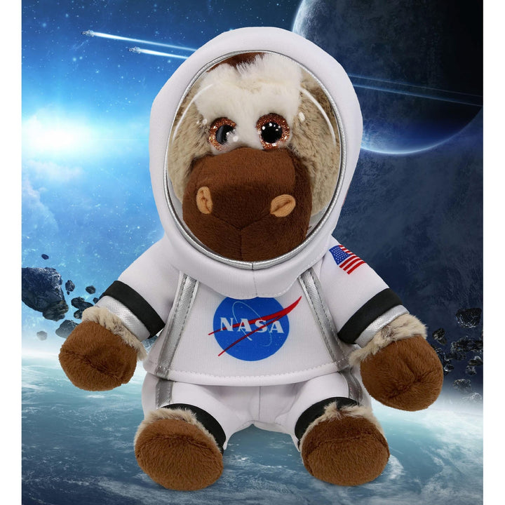 Donkey with Ribbon Astronaut Helmet and Suit 9 Inches Brown White