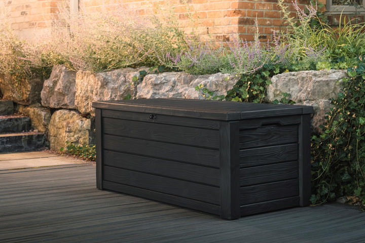 Keter Outdoor Storage Deck Box 150 Gallon Resin Patio Bin & Bench