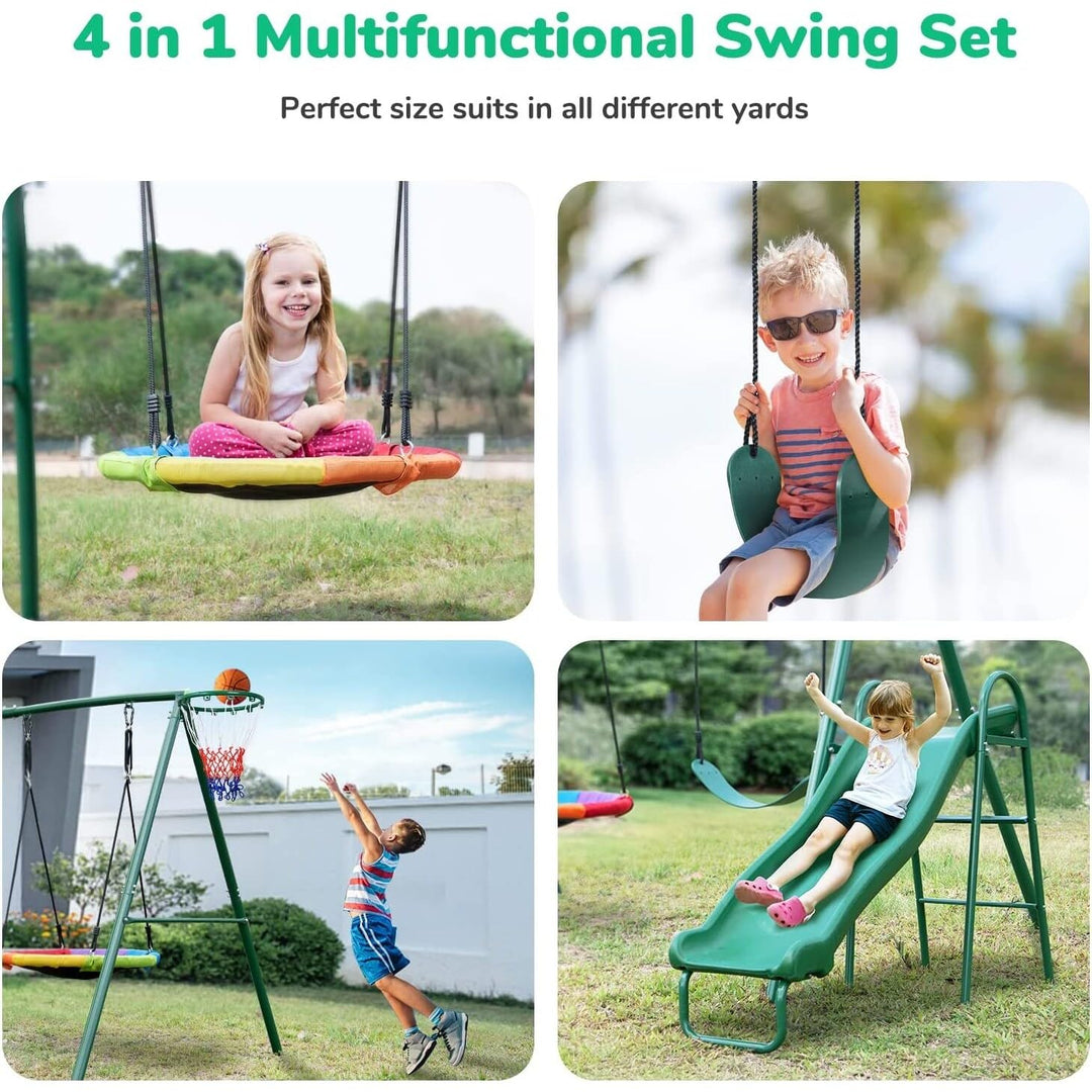 Swing Sets for Backyard with Slide Saucer Belt Swingbasketball Hoop