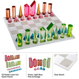 Modern Chess Set Acrylic Board with 32 Colorful Game Pieces Multi Color