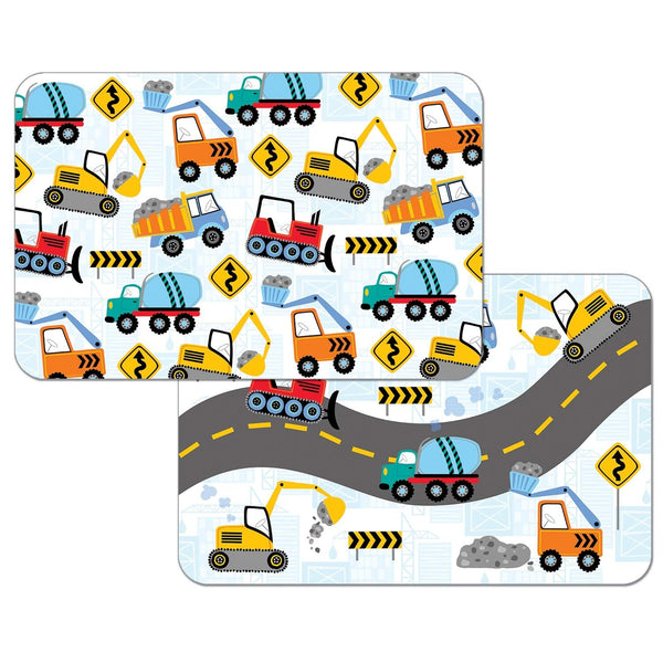 Reversible Wipe-Clean Placemats Set of 4 Kids Construction Trucks Multi Color Rectangle Plastic