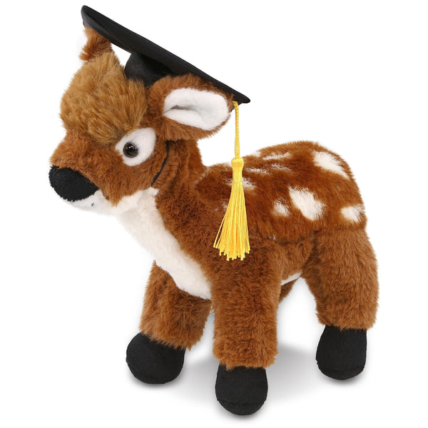 Standing Deer Graduation Plush with Gown and Cap Tassel 10 Inches Black Brown White Polyester