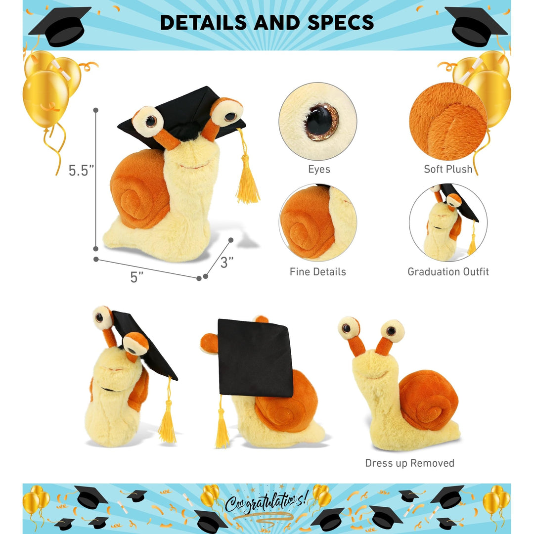 Orange Snail Small Graduation Plush Toy with Cap Tassel 5.5 Inches