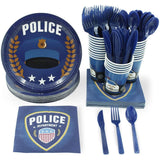 24 Set Disposable Dinnerware Tableware for Police Party Boys Kids Birthdays Blue Solid Formal Round Over 60 Piece