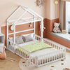 Wooden Full Size Children's Bed with Detachable Headboard and Integrated Clothes Drying Rack White Modern Contemporary Traditional Wood