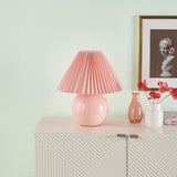 Nourison 13" Pink Ceramic Round Lamp with Pleated Shade for Bedroom, Living Room, Console, End Table, Kids Room, Dorm