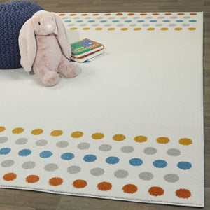 BALTA Mod-Tod Rainbow Polka Dots Border Kids Area Rug Ivory 5'3" x 7' Dots, Geometric, Border 5' x 8'