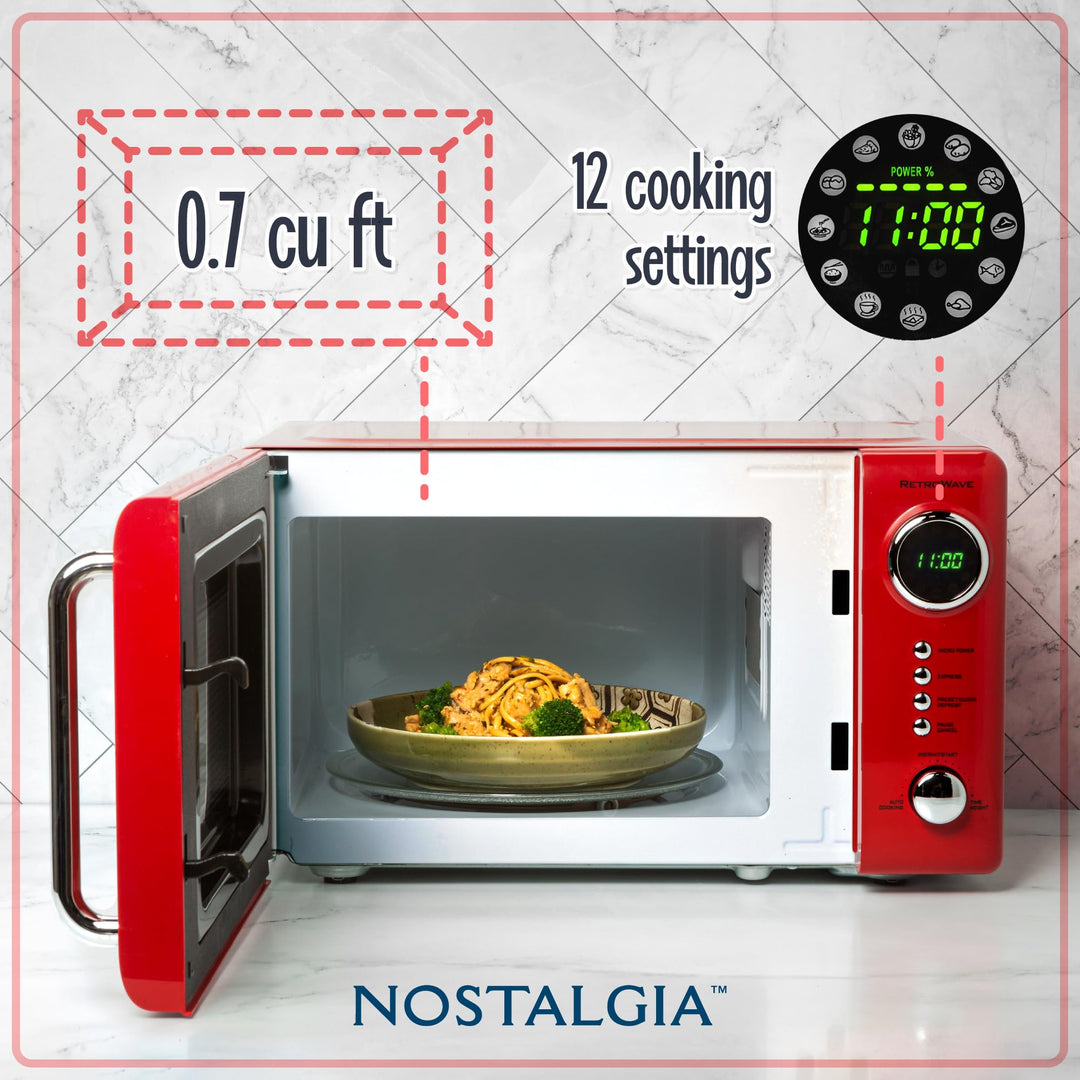 Nostalgia Retro Compact Countertop Microwave Oven 0.7 Cu. Ft.