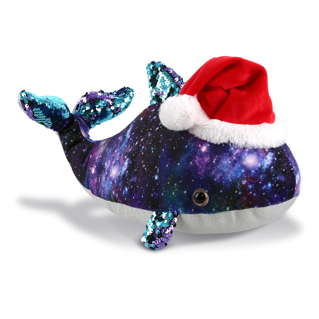 Santa Space Sequin Whale Stuffed Animal Plush with Hat 13 Inches Purple Red White Polyester