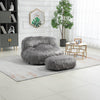 Lounger High Back Bean Bag Chair Comfort Lazy Sofa with Footstool for Indoor Or Outdoor Grey Modern Contemporary Fabric