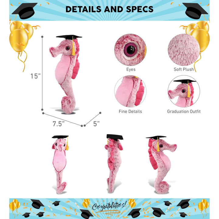 Pink Seahorse Graduation Plush with Cap Tassel 15 Inches Black